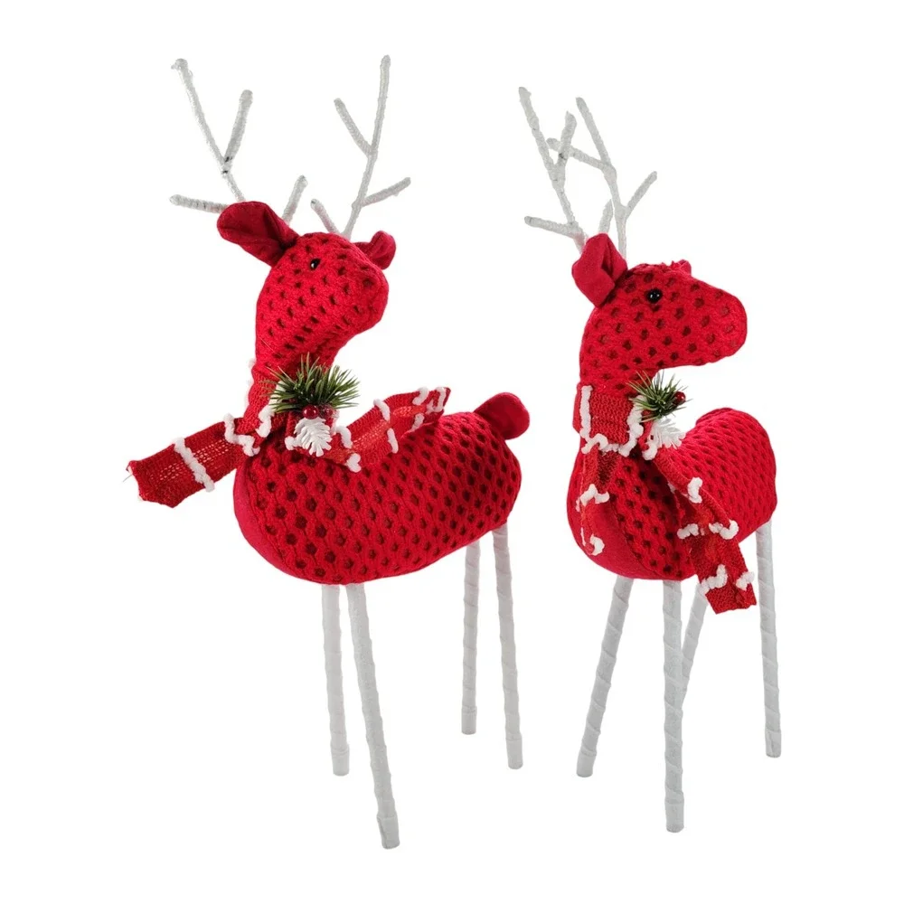 Christmas Holiday Santa's Reindeer, Red Crochet/Scarf, 17 H x 7 L, Set of 2